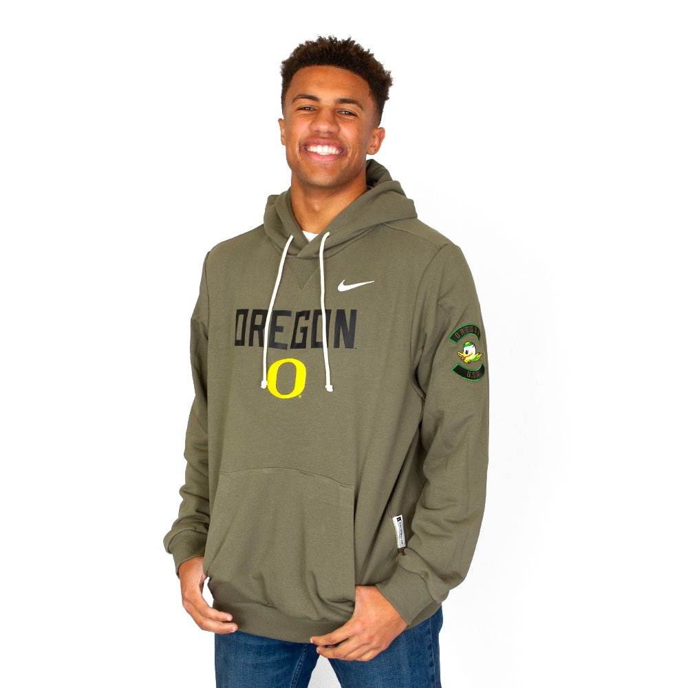 Classic Oregon O, Nike, Green, Hoodie, Polyester Blend, Men, Military Appreciation, Oregon, Pullover, Sweatshirt, 928854